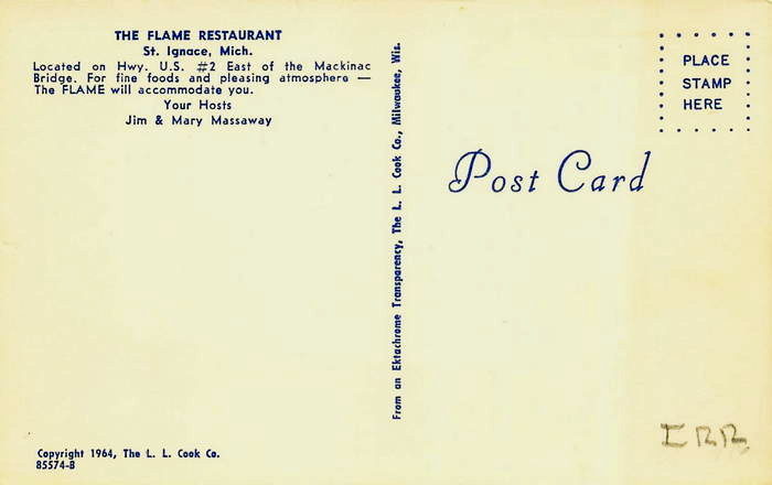 Mackinaw Pastie & Cookie Co (Flame Restaurant) - Vintage Postcard